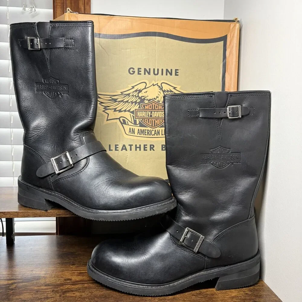 Size 11 Mens - Vintage Y2K Harley Davidson Engineer Biker Boots Black Leather